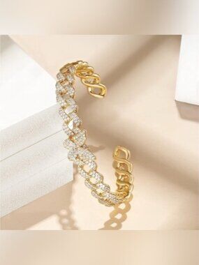 14k Gold Plated Cubic Zirconia Butterfly Cuff Bracelet